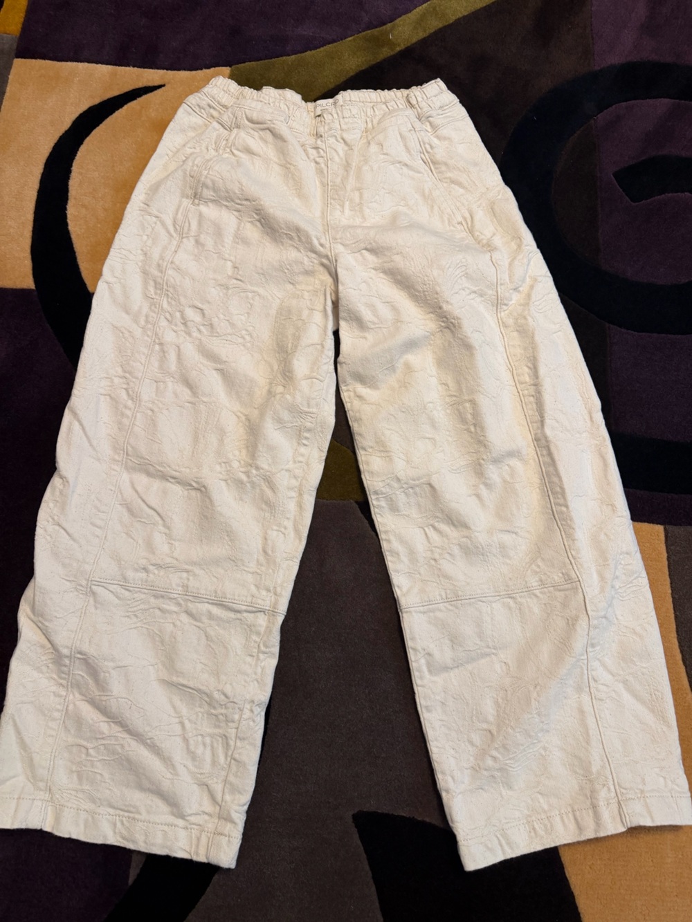 Anthropologie Cream Elastic Wide-Leg Pants